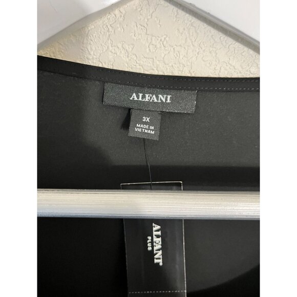 Alfani Womens Plus Size 3X Black Sheer Layered Long Sleeve Chiffon Blouse New - Picture 1 of 9